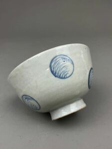 古伊万里 茶碗 古伊万里 茶碗 時代品 染付 網手 窓絵 芒図 ススキ 波佐見焼 江戸時代 初期伊万里 李朝 くらわんか