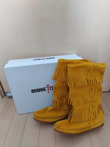 MINNETONKA フリンジ ブーツ マスタード イエロー ミネトンカ スエード 7 未使用