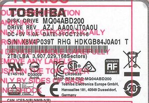 【中古】TOSHIBA(東芝) ノート用HDD 2.5inch MQ04ABD200 2TB 9.5mm 8000～9000時間以内 [管理:1050025052]