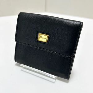 ☆良品☆ ◆Ferragamo フェラガモ　コインケース　224112◆　小銭入れ　本革　ゴールド金具　ブラック 【送料無料】 0808