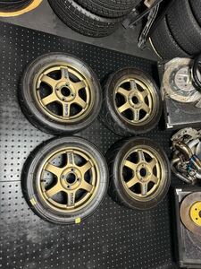 （2本リム歪み有）RAYS VOLK RACING TE37 14インチ 5J＋45 PCD100 4穴 ADVAN A050 165/55R14 2023年製