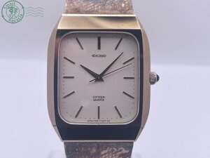 BA0607107　△CITIZEN シチズン 4-710568 exceed エクシード スクエア ゴールド系 クォーツ メンズ 腕時計 ３針 白文字盤 現状品