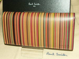 ②PSY-355　新品本物　ポールスミス　Paul Smith　牛革　ヴィンテージマルチストライプ　長財布　箱付き　入手困難モデル