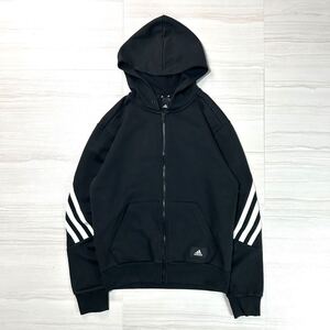 adidas アディダス ジップアップパーカー フーディー パーカー フルジップ ブラック M ワンポイントロゴ ストリート