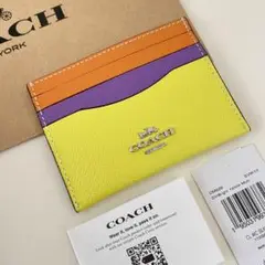 COACH コーチ　スリムカードケース　定期入れ　ブライトイエロー　紫　オレンジ