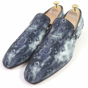 未使用品□Christian Louboutin クリスチャンルブタン 1210999 DANDELION 総柄 モカシン ローファー ブルー系 42.5 箱・袋付き 伊製