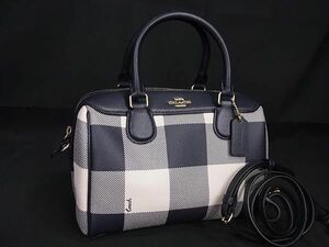 1円 ■新品■未使用■ COACH コーチ F66930 PVC×レザー チェック柄 2WAY クロスボディ ハンドバッグ ショルダー ネイビー系 AZ2252