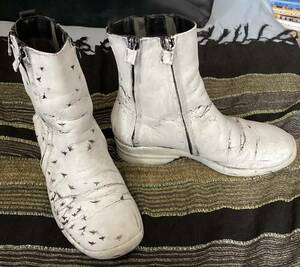 希少　コスチューム　ナショナル　白　 ブーツ　ペイント　カスタム　 costume national homme white paint boots