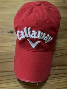 送料込み！Callaway GOLF ゴルフキャップ 赤 レッド キャロウェイ ゴルフ ダメージ加工 GOLF ゴルフウェア 帽子 CAP