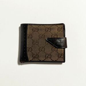 GUCCI ☆ キャンバス レザー コンビ 二つ折り財布 ベージュ ブラウン ウォレット メンズ 人気 グッチ■SAC24