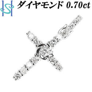 ダイヤモンド ペンダントトップ 0.70ct Pt850 十字架 クロス バラ 花 フラワー 送料無料 美品 中古 SH105549