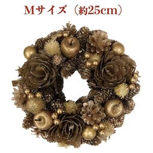 お花のクリスマスリース Mサイズ 約25cm 玄関 ドア 紙スタンド付き ドライフラワー おしゃれ 造花 高級 豪華 飾り