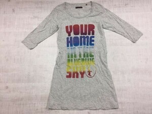 BLUE BLUE ブルーブルー 聖林公司 アメカジ古着 ロング丈 五分袖 Tシャツ カットソー ワンピース レディース 日本製 S グレー