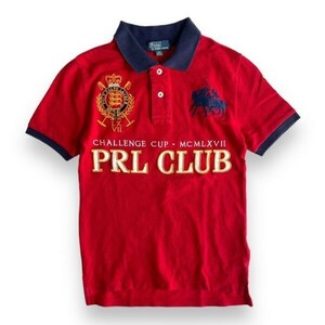 国内正規品 POLO RALPH LAUREN ポロ ラルフローレン CHALLENGE CUP PRL CLUB 3番 半袖 刺繍 ロゴ コットン ポロシャツ Sサイズ 赤 レッド