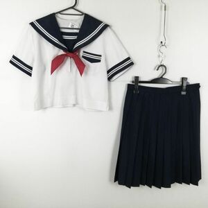 1円 セーラー服 スカート スカーフ 上下3点セット 大きいサイズ 特大 夏物 白2本線 女子 学生服 中学 高校 白 制服 中古 ランクC NA9530