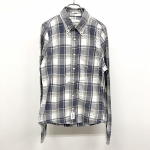 アバクロ Abercrombie＆Fitch シャツ チェック ボタンダウン 長袖 胸ポケット 綿100% M グレーグリーン系×ネイビー×ホワイト レディース