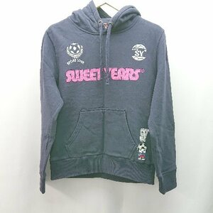 ◇ SWEET YEARS プルオーバー フーディ ブランドロゴ 刺繍 サッカー 長袖 パーカー サイズM ネイビー レディース メンズ E