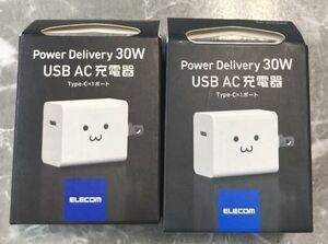 新品2個セット GaN 30W USB PD ACアダプター エレコム USB充電器 Type-Cコネクタ/最大30W/小型/軽量/ホワイトフェイス EC-AC04WF 2個 PSE有