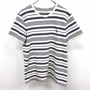 アバクロンビーアンドフィッチ Abercrombie＆Fitch Tシャツ ボーダー 半袖 綿×ポリ XS ヘザーオフホワイト×ヘザーネイビー 紺 メンズ