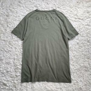 【美品】グッチ/GUCCI　ロゴ プリント Tシャツ　深Vネック　XL グリーン