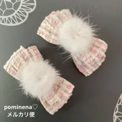 ファー付ツイードミニリボン ❶ ピンク　ヘアクリップ 量産型　地雷　ゴスロリ