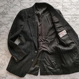 80s Harris Tweed ハリスツイード テーラードジャケット ヘリンボーン L相当 ヴィンテージ グレー 肉厚 Hunting Horn ハンティングホーン