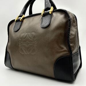 ●高級●LOEWE ロエベ アマソナ ミニボストン ハンドバッグ 鞄 かばん アナグラム 本革 レザー 黒 ブラック ブロンズ ゴールド金具