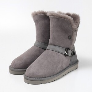 GQ9339■未使用■アグ/UGG*ムートンブーツ*ショートブーツ*シューズ*靴*2way*ベルト*グレー*US7*24cm