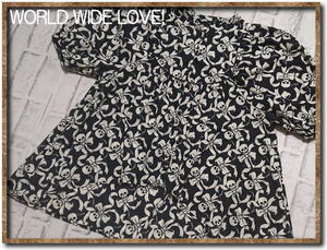 美品！！☆WORLD WIDE LOVE！　ワールドワイドラブ　プリントシャツチュニック　黒☆