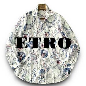 D10 極美品！人気のタトゥーデザイン 定価8万 Lサイズ『エトロ ETRO』イタリアンコットン アメトラ柄 長袖 シャツ アートのような逸品！