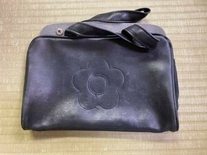 戸0719 ショルダーバッグ マリークヮントハンドバッグ MARY QUANT ブラック系 レザー