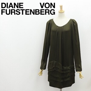 ◆DIANE von FURSTENBERG ダイアンフォン ファステンバーグ シルク100％ タック ティアードデザイン ワンピース ダークカーキ 6