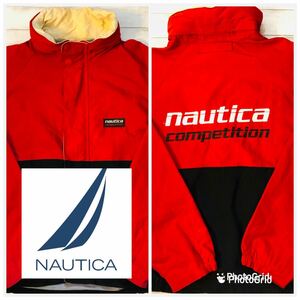 ビッグサイズ　ノーティカ　NAUTICA XL 裏メッシュ　ツートーン　ナイロン　セーリングジャケット　マリンジャケット　ブラック×レッド