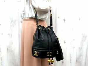 極美品 CHANEL シャネル トリプルココマーク ヴィンテージ ゴールド金具 ショルダーバッグ バッグ レザー 黒 66444