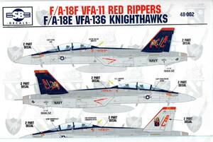 1/48　 SBD48002 1:48 SB Decals F-18F F-18E Super Hornet VFA-11 Red Rippers & VFA-136 Knighthawks Hi Vis 