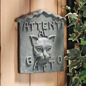 『猫に注意してください』イタリア語の壁掛け彫刻看板　置物装飾アウトドア壁飾りオブジェインテリアエクステリアガーデン雑貨ウォールデコ