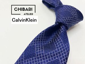 【超美品】CalvinKlein　カルバンクライン　チェック柄　ネクタイ　3本以上送料無料　ネイビー　0904132