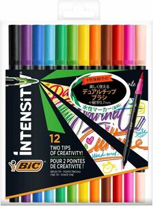 ビック(Bic) 水性 ペン 筆ペン 塗り絵 カラー セット Intensity デュアルチップ マーカー 12色 ITS-DUT