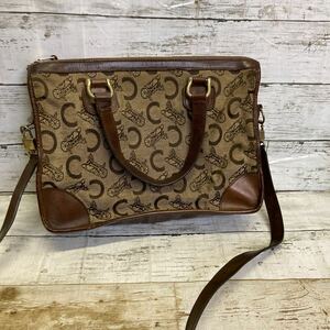 Q085 CELINE セリーヌ 2way バッグ ショルダーバッグ ハンドバッグ レザー×キャンバス ブラウン ヴィンテージ