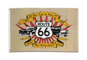 ◆送料無料◆【ROUTE66 OLD CAR・オールドカー】※《アメリカン フラッグ／900×1500mm》　アメリカン雑貨　旗　ルート66