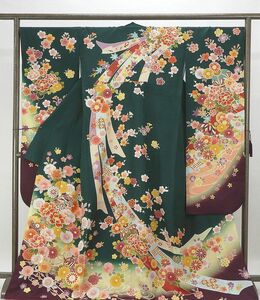 振袖 正絹 吉祥四季花模様 身丈172cm 裄丈69cm 振袖 リサイクル 中古 着物 成人式 結婚式 e0953