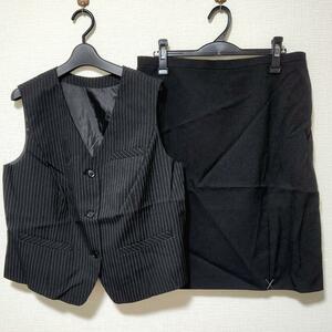 【IN-289】レディース スーツ 事務服 ベスト スカート 23ABR ブラック ストライプ