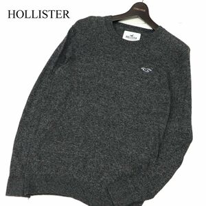 HOLLISTER ホリスター 通年 クルーネック ロゴ刺繍★ ニット セーター Sz.S　メンズ グレー　C4T00263_1#L