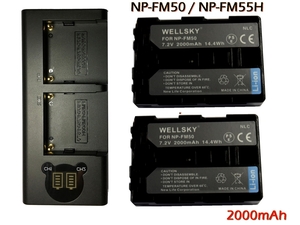 NP-FM50 NP-FM55H [新品] 互換バッテリー 2個 と Tyep-C USB デュアル 充電器 1個 純正品と同じよう使用可能 HDR-SR1 HDR-UX1 HDR-HC1