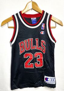 ■ 子供用 ビンテージ Champion チャンピオン NBA BULLS ブルズ #23 JORDAN ジョーダン メッシュ地 バスケ ユニフォーム サイズS 黒 観戦■