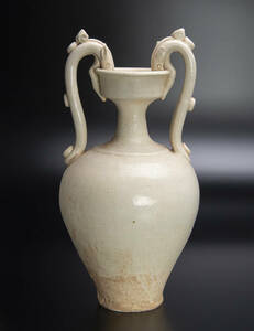 唐 白釉双龙耳瓶 中国 古美術
