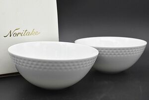 (955S 1106T5)1円～ 未使用 Noritake ノリタケ リズモホワイト 14㎝ ボウル 2個セット ホワイト