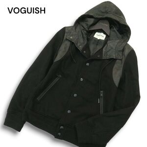 VOGUISH ヴォーギッシュ ルパート 秋冬 羊革★ ラム レザー切替 ウール フーディー ブルゾン ジャケット Sz.M メンズ 黒　A4T13298_C#N