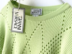 希少 90s GIANNI VERSACE サマーウールニット イタリア製 古着 ビンテージ vintage デッドストック 黄緑