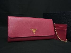 1円 ■美品■ PRADA プラダ サフィアーノレザー カードケース付き 二つ折り 長財布 ウォレット レディース ピンク系 FL1085